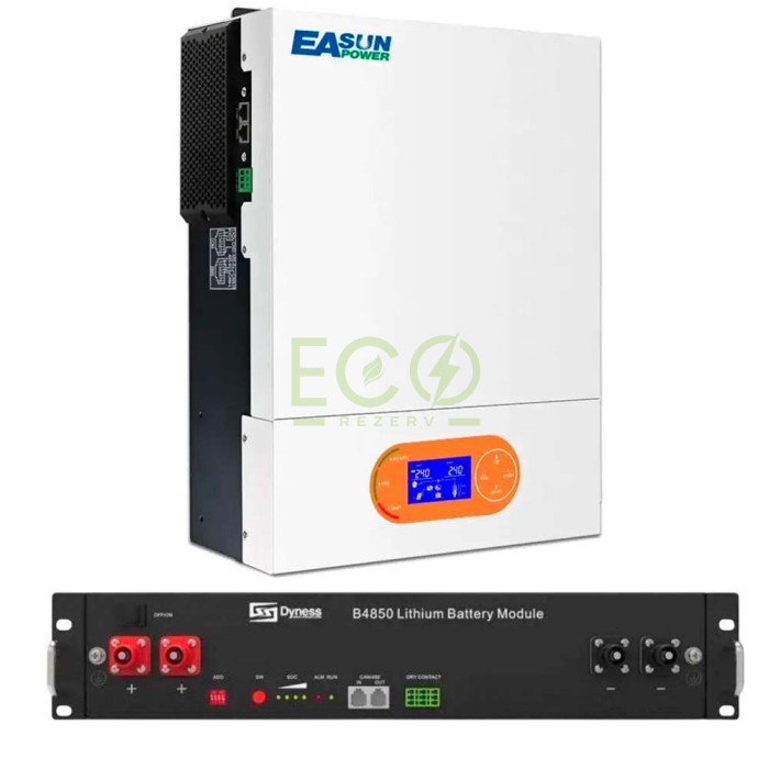 6 кВт інвертор EASUN POWER + LiFePO4 акумулятор Dyness B4850 комплект резервного живлення 6 кВт інвертор EASUN POWER + LiFePO4 акумулятор Dyness B4850 комплект резервного живлення