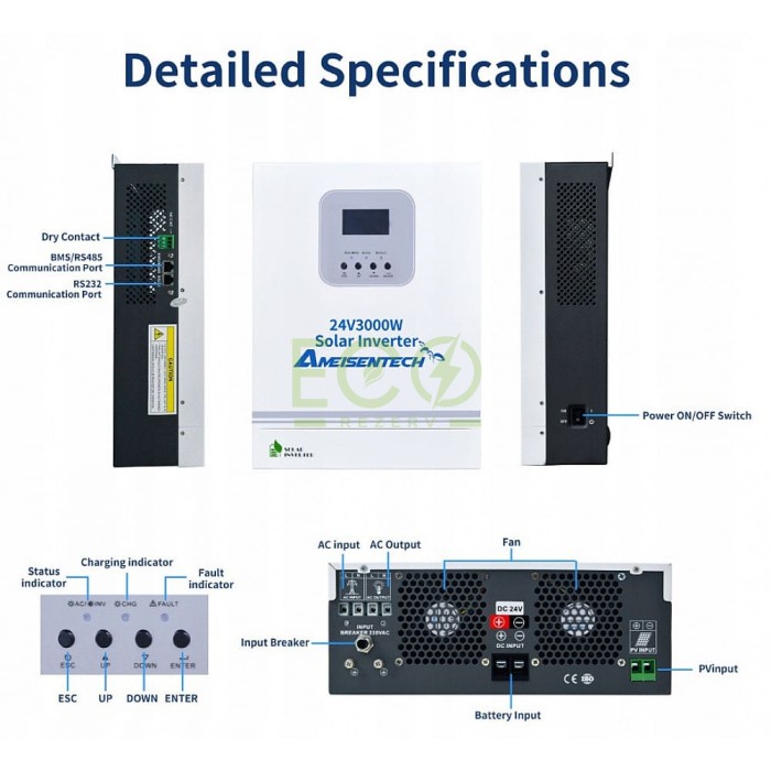 3 кВт LiFePO4 Комплект резервного живлення Інвертор Ameisentech WiFi + 2 акумулятора Idzlldi 12V 100Ah з BMS для будинку, квартири 3 кВт LiFePO4 Комплект резервного живлення Інвертор Ameisentech WiFi + 2 акумулятора Idzlldi 12V 100Ah з BMS для будинку, квартири