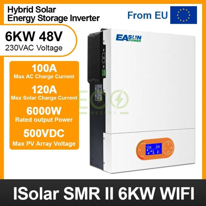 6 кВт Гібридний інвертор зі зниженим рівнем шуму EASUN 6kW 48V ISolar-SMR-II-6KW (6000VA/6000W, Max CH 120A, AC 100) Wi-Fi 6 кВт Гібридний інвертор зі зниженим рівнем шуму EASUN 6kW 48V ISolar-SMR-II-6KW (6000VA/6000W, Max CH 120A, AC 100) Wi-Fi